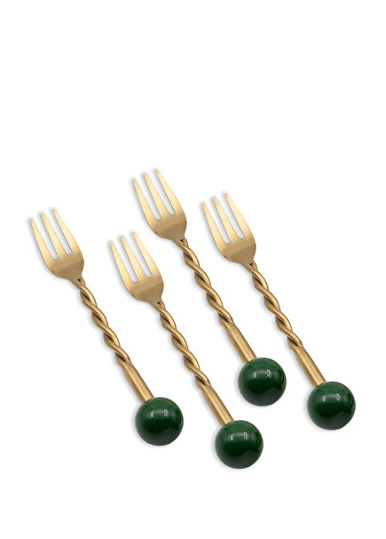 Globe Green Gold Steel 4-Piece Cake Fork