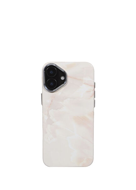 iPhone 16 Premium Pembe Beyaz Mermer Kamera Korumalı Darbe Emici MagSafe Uyumlu Telefon Kılıfı