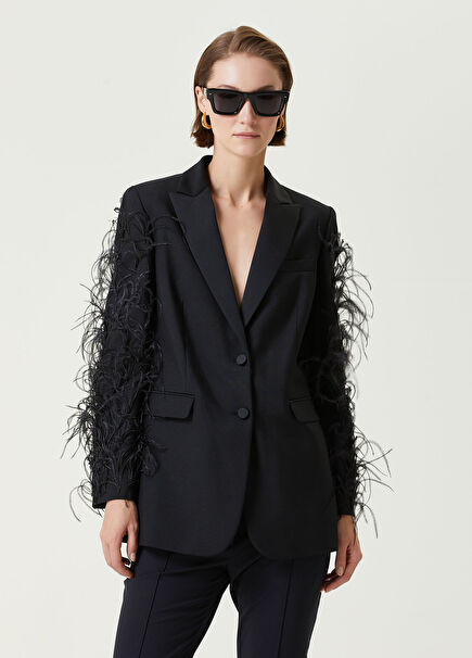 Wool Jacket With Black Feather Detail