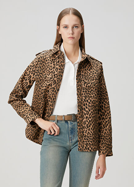 Taskam Kamel Leopar Desenli Gömlek