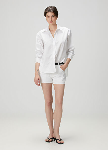 Beyaz Mini Denim Şort