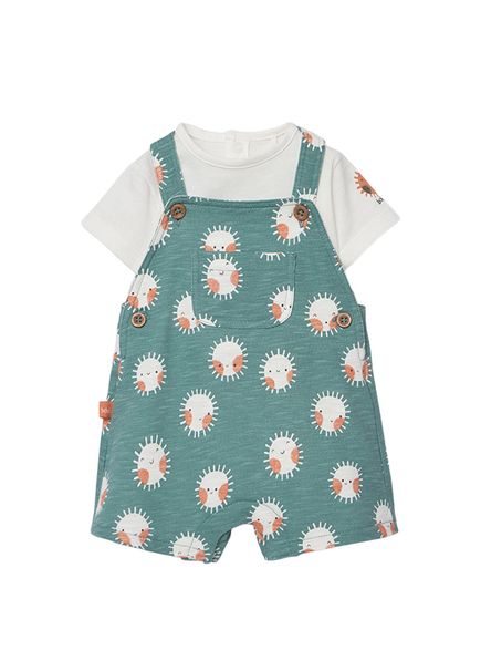 Güneş Desenli Yeşil Salopet ve T-shirt Erkek Çocuk 2'li Set