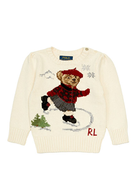 Krem Ayıcık Jakarlı Kız Çocuk Kazak