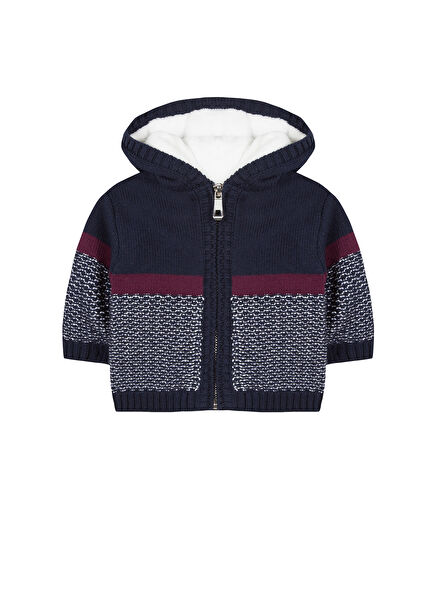 Lacivert Muflonlu Kapüşonlu Erkek Bebek Triko Mont