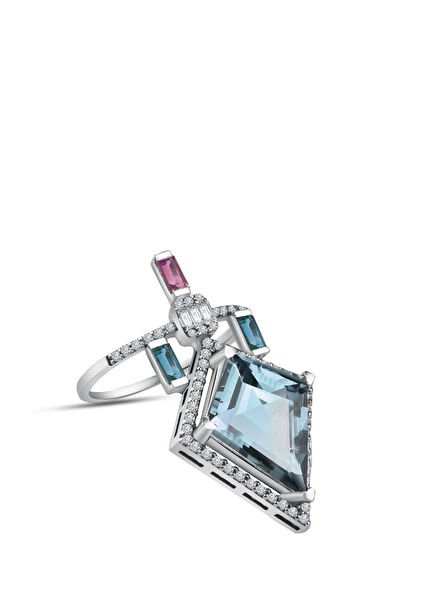 Diamonds Galore Aquamarine Kadın Altın Yüzük