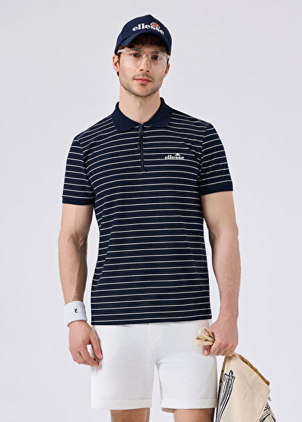 Çizgili Lacivert Polo Yaka Kısa Kollu Erkek T-shirt 6SM5020-NV
