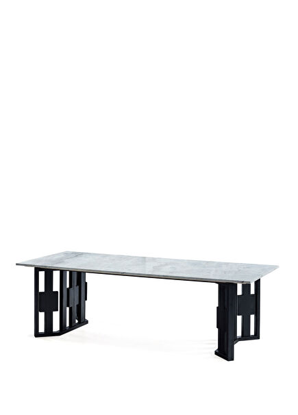 Brisa Black Iroko Wood Garden Table with Marble Top