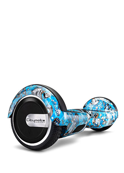 Mavi Kurukafa Desenli Bluetooth Hoparlörlü 6.5" Akıllı Dengeli Elektrikli Hoverboard 