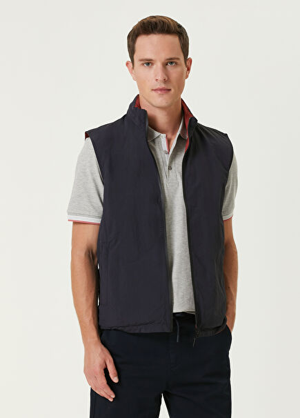 Navy Blue Hooded Double-Sided Vest