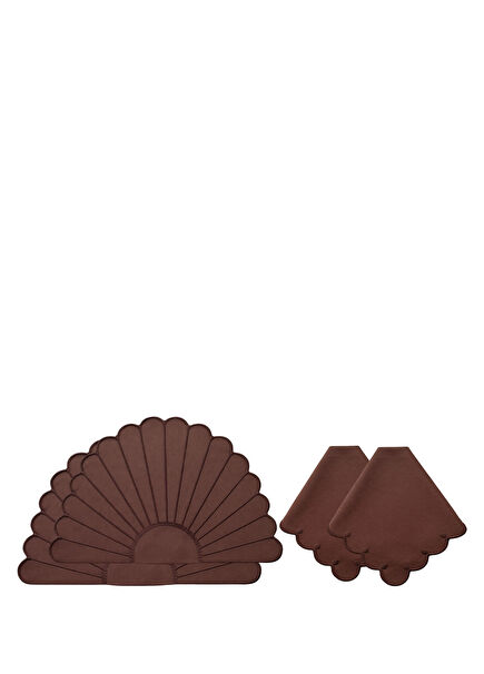 Seashell Brown Embroidered Cotton 4-Piece Placemat and Napkin Set