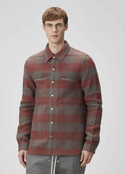 Khaki Plaid Patterned Wool Outer Shirt