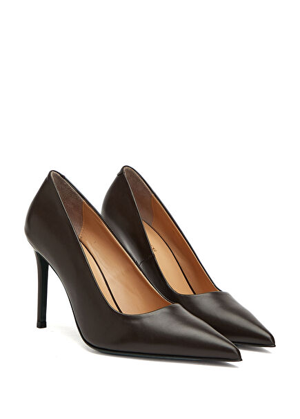 Kahverengi Deri Stiletto