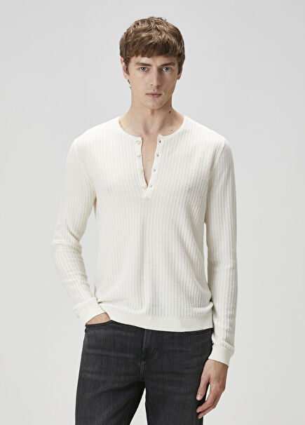 Albano Henley White Collar Buttoned Wool Sweater