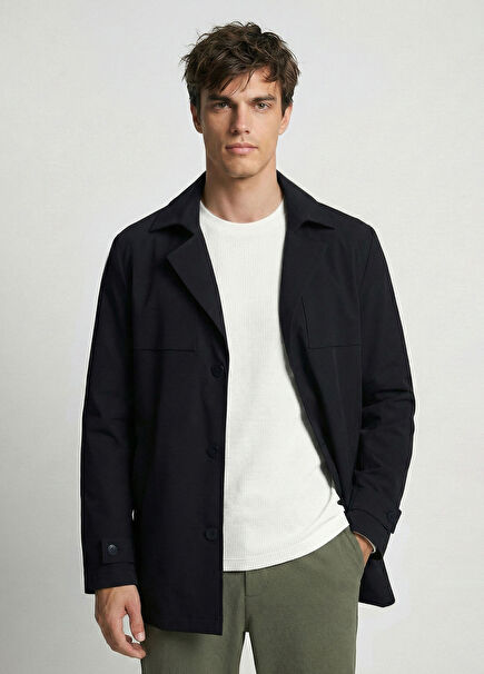 N-Tech Navy Blue Water Repellent Trench Coat