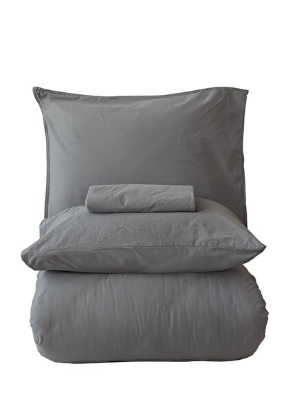 Jadore Gri %100 Pamuk Stonewashed Çift Kişilik Nevresim Takımı 200 x 220 cm