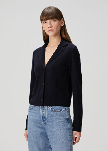 Navy Blue Wool Knit Cardigan