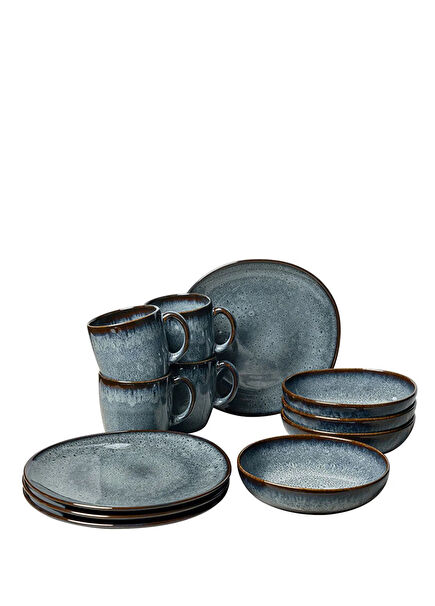 Lave Gris Gri Porselen 12 Parça 4 Kişilik Yemek Seti