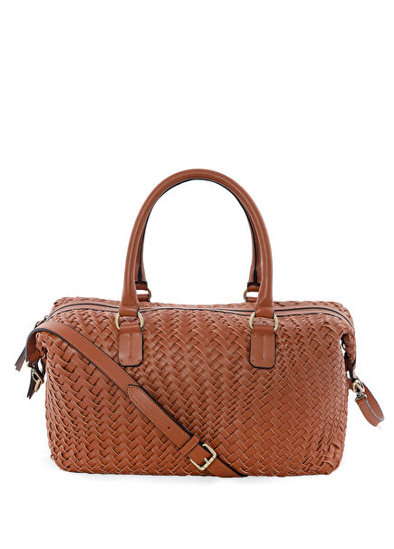 Sofia Taba Rengi Deri Örgü Kadın El Çantası