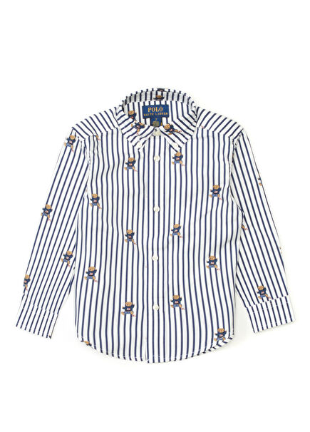 Beyaz Lacivert Çizgili Erkek Çocuk Gömlek
