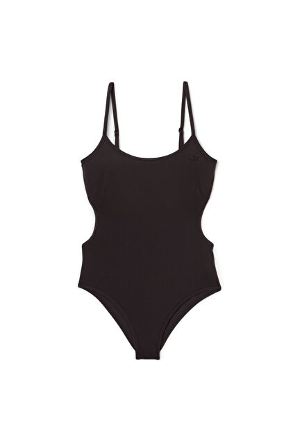 Dark Brown Side Straight Rope Strap Women's Swimsuit