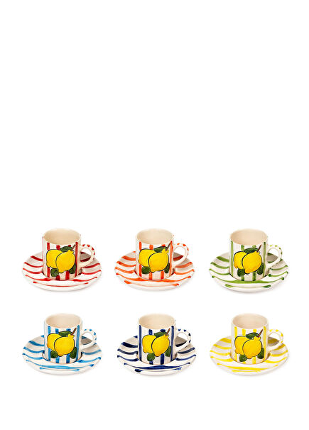 Amalfi Coast Collection Line Set of 6 Ceramic Cups