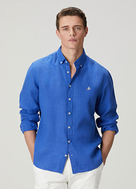 Comfort Fit Cobalt Linen Shirt