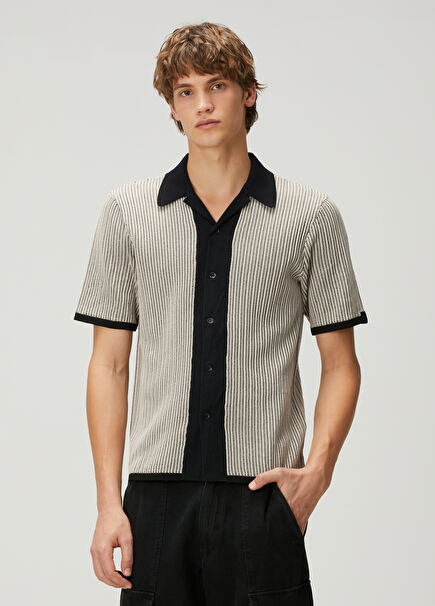 Harvey Black Openwork Short Sleeve Knit Shirt