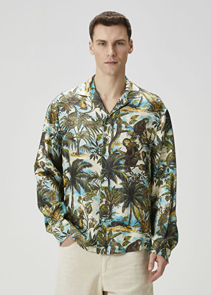 Multicolored Monkey Print Silk Shirt
