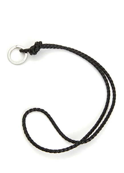 Black Knit Textured Leather Keychain