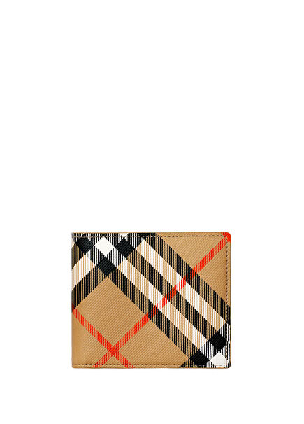 Check Bifold Bej Erkek Cüzdan