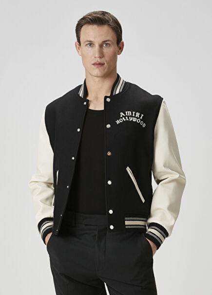 Siyah Beyaz Yün Bomber Ceket