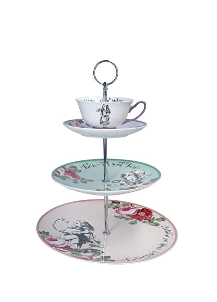 X V&A Alice in Wonderland Fine China Porselen Kek Pasta Standı 27x34cm