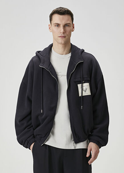 Lacivert Kapüşonlu Sweatshirt