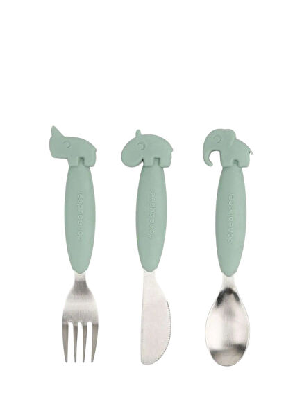 Deer Friends Green Steel Kids Fork, Spoon and Knife Set