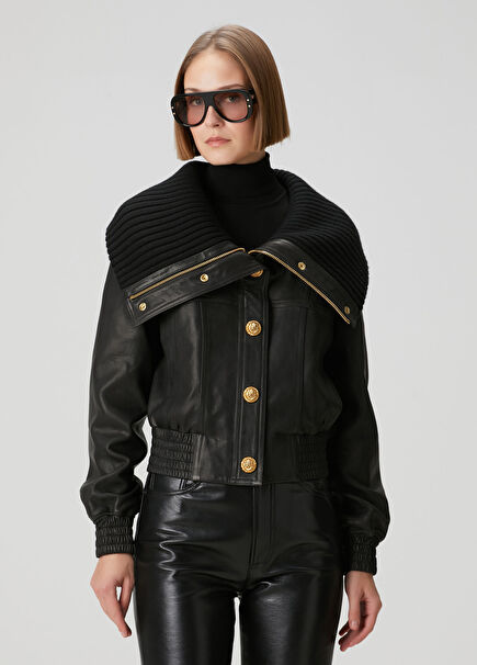 Siyah Deri Bomber Ceket