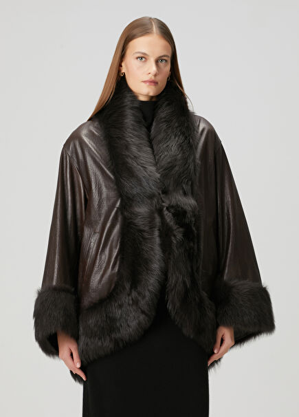 Sabine Koyu Kahverengi Deri Ceket