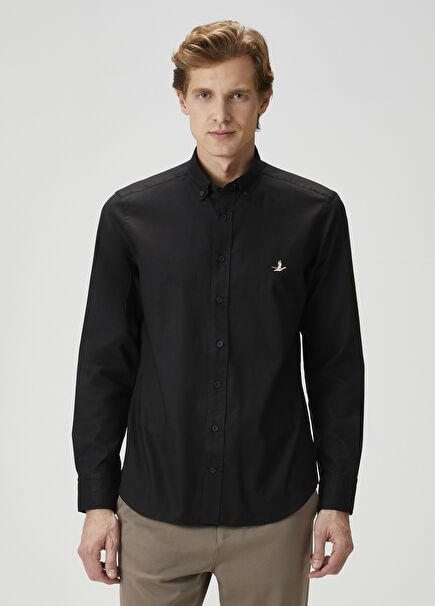 Slim Fit Siyah Oxford Gömlek