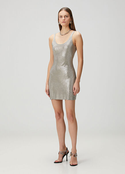 Silver Crystal Embellished Mini Dress