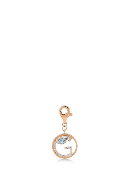 Mini “G” Harfli Charm Pırlanta Mavi Topaz Taşlı 14 Ayar Pembe Altın