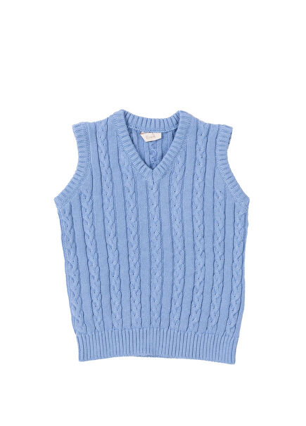Light Blue Wooly Braided Knitwear Unisex Kids Sweater