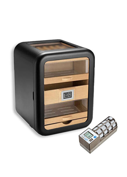 Cigarspa Skylight Black Glass 5 Drawers Humidor Cigar Box with Electronic Humidifier