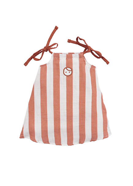 Orange Striped Cotton Muslin Rope Strappy Baby Girl Salopet Dress