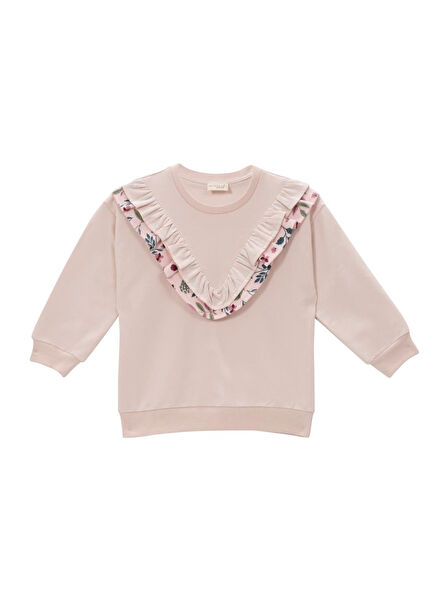 Pink Long Sleeve Ruffle Girls Sweatshirt