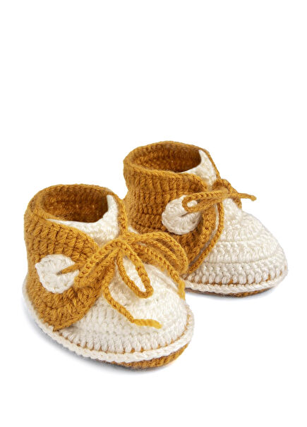 Ecru & Mustard Yellow Lace-Up Unisex Baby Booties