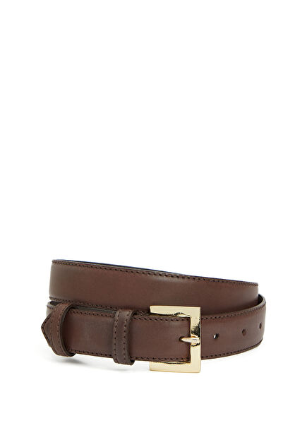 Women's Leather Belt With Brown Square Buckle