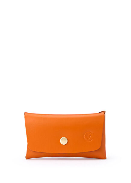 Turuncu Deri Çift Girişli Kadın Cüzdan