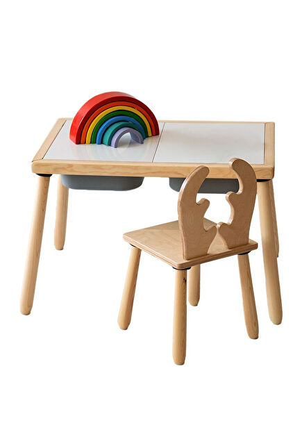 Natural Wood Sensory Kids Activity Table + 1 Chair Set