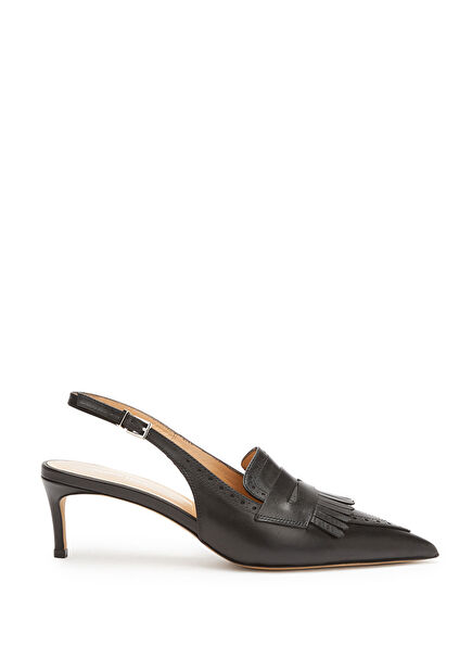 Black Tassel Detail Women's Leather Shoes