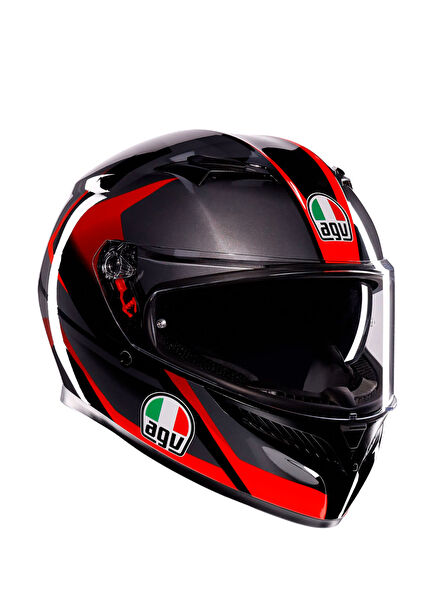 K3 Mplk Striga Black Grey Red Kapalı Motosiklet Kaskı