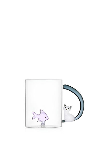 Tabby Fish and Cat Figured Borosilicate Glass Mug